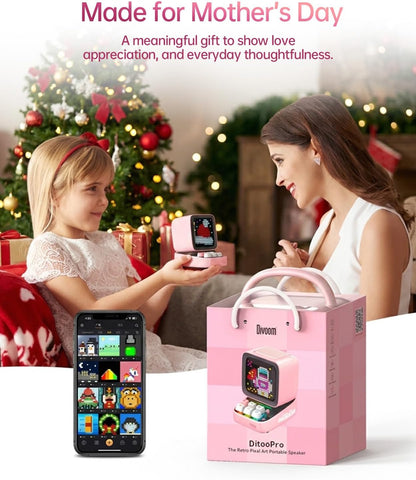 Ditoo Retro Pixel Art Game Bluetooth Speaker with 16X16 LED App Controlled Front Screen (Pink)
